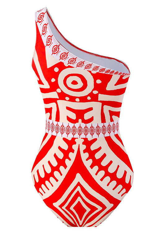 Karleedress Printed One Shoulder Tummy Control Swimsuit and Wide Leg Cover Up Pants Set