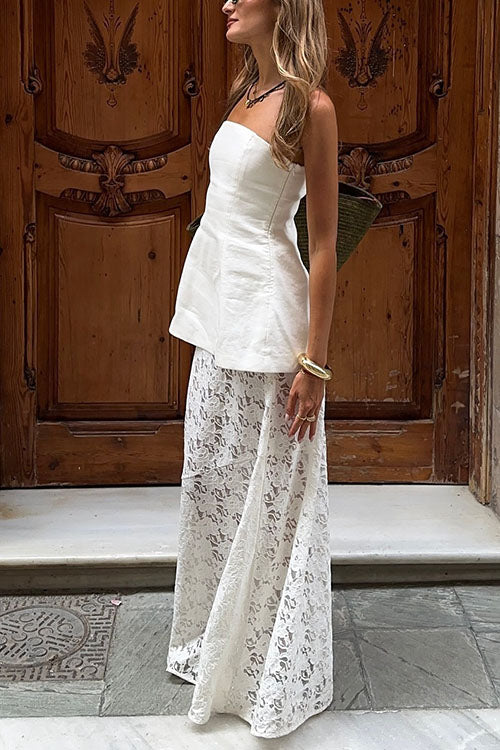 Karleedress Elastic WaistBand Lace Hollow Out Maxi Skirt