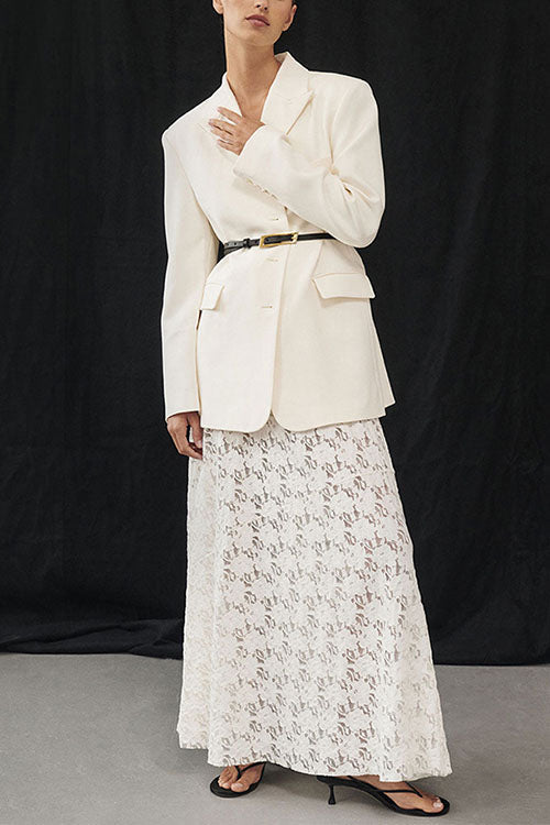 Karleedress Elastic WaistBand Lace Hollow Out Maxi Skirt