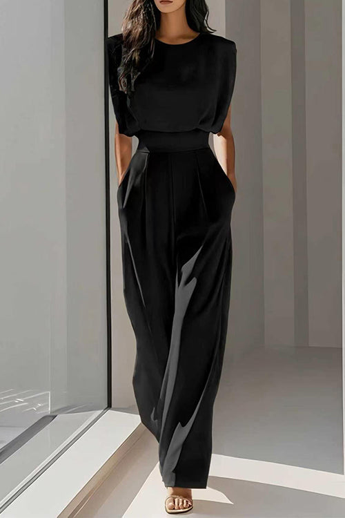 Karleedress Round Neck Sleeveless High Waist Wide Leg Jumpsuit