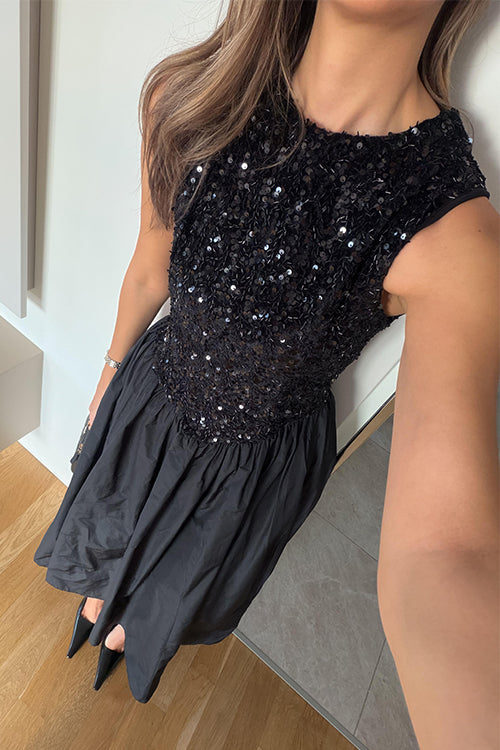 Karleedress Crewneck Sleeveless Glitter Sequin Splice Maxi Dress