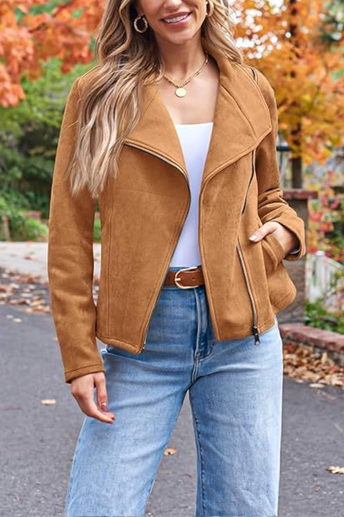 Karleedress Zip Up Pocketed Faux Suede Moto Jacket(in 7 Colors)