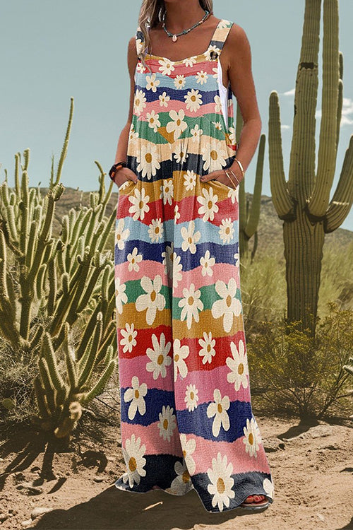 Karleedress Floral Print Wide Leg Loose Overalls