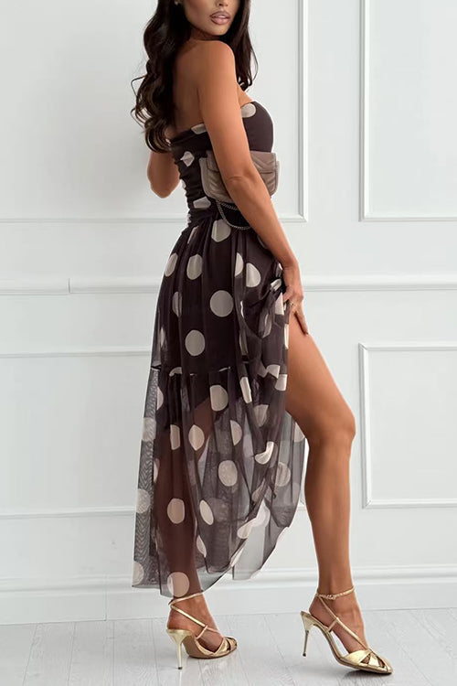 Karleedress Strapless Tube Polka Dot Mesh Maxi Dress