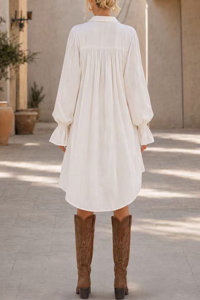 Karleedress Lapel Bell Long Sleeves High Low Hem Shirt Dress