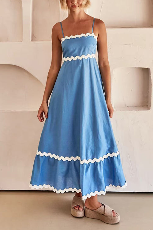 Karleedress Spaghetti Strap Ric Rac Trim Swing Maxi Dress