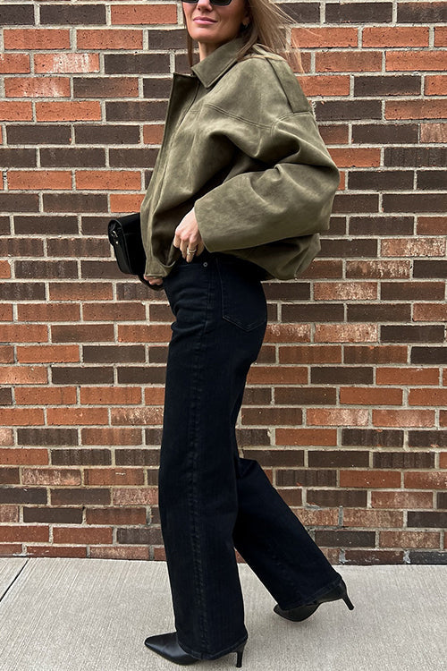 Karleedress Lapel Zip Up Trendy Bomber Jacket