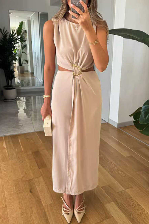 Karleedress Crewneck Sleeveless Cut Out Waist Maxi Dress