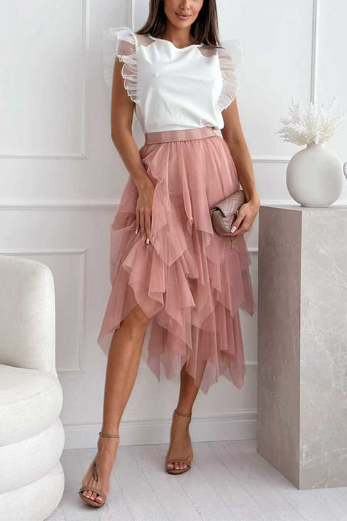Karleedress High Rise Mesh Layered Midi Skirt