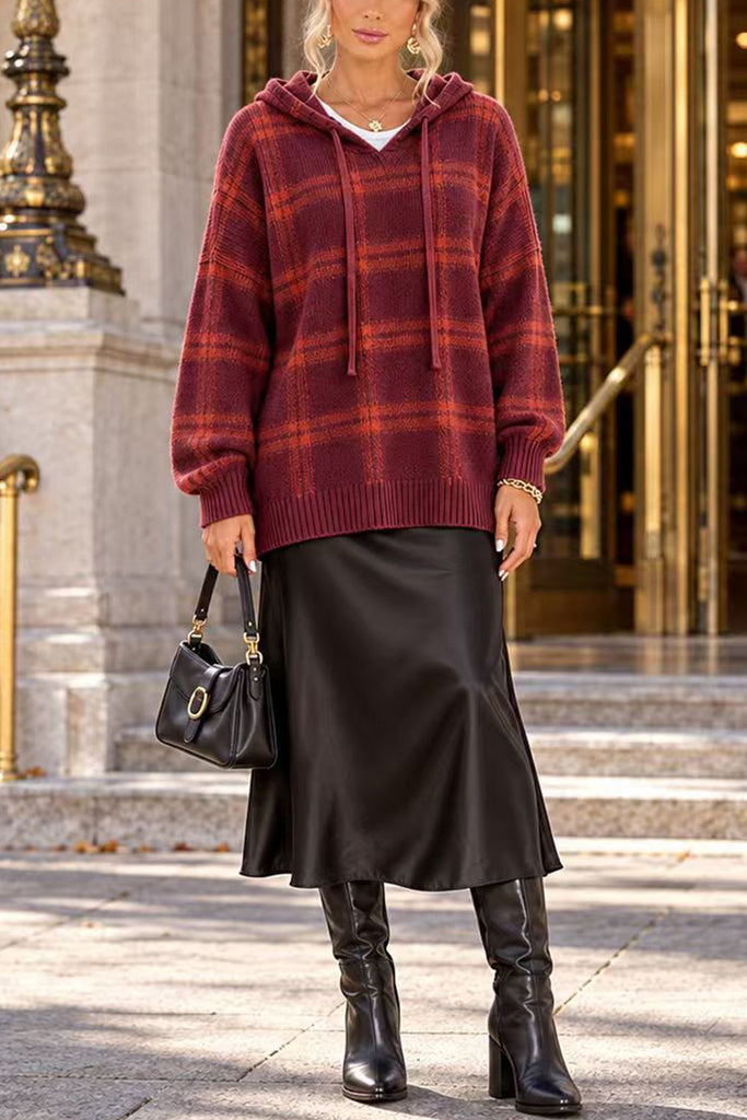 Karleedress Plaid Hooded Relaxed Fit Pullover Sweater(in 6 Colors)