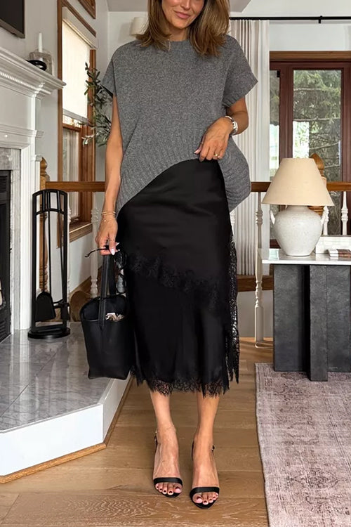 Karleedress Crewneck Short Sleeves Irregular Hem Sweater Top