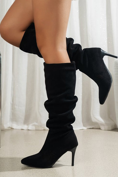 Karleedress Faux Suede Pointed Toe Stiletto Heel High Boots