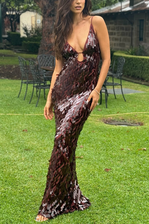 Karleedress Spaghetti Strap V Neck Glitter Sequin Maxi Party Dress