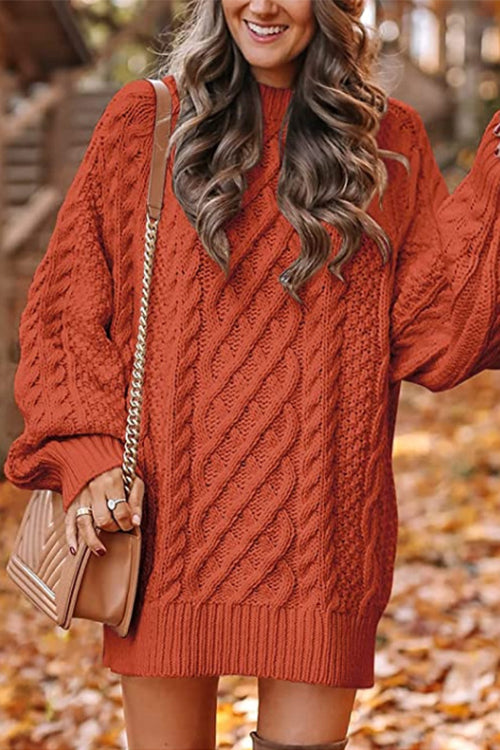 Karleedress Long Sleeves Cable Knit Mini Sweater Dress