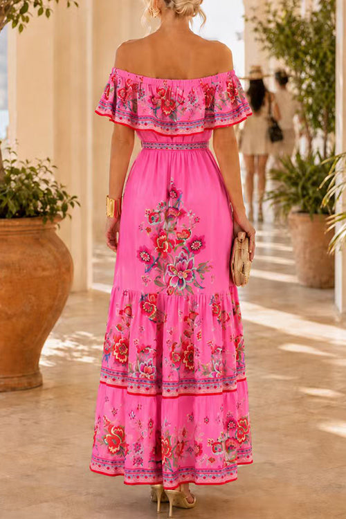 Karleedress Off Shoulder Floral Print Ruffle Tiered Maxi Dress
