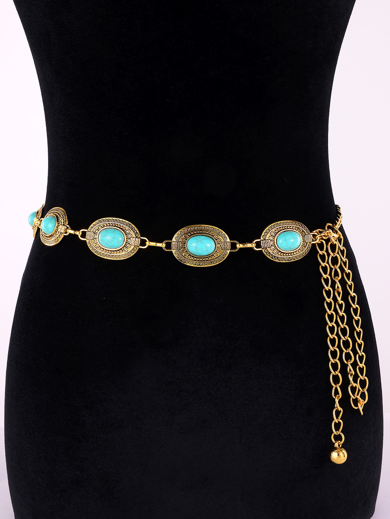 Karleedress Turquoise Decorative Adjustable Metal Chain Belt