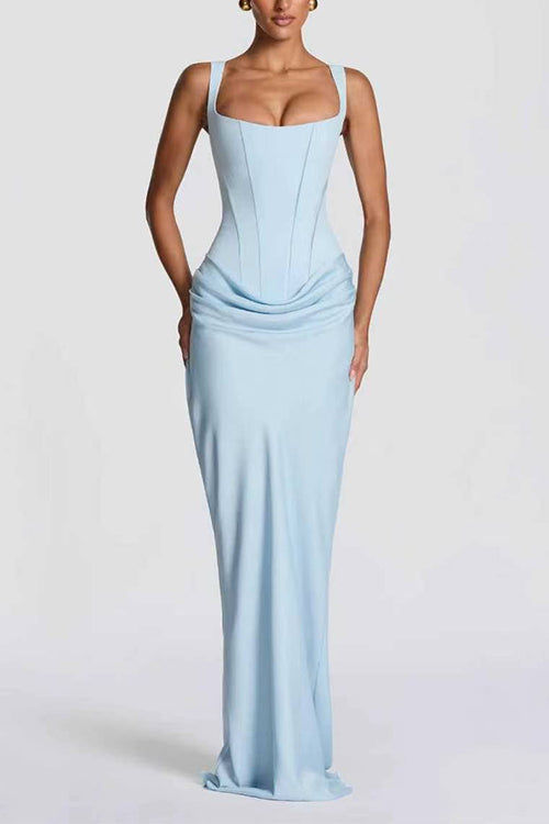Karleedress Sleeveless Ruched Solid Bodycon Maxi Dress