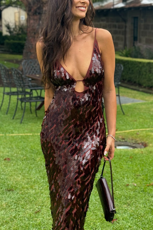 Karleedress Spaghetti Strap V Neck Glitter Sequin Maxi Party Dress