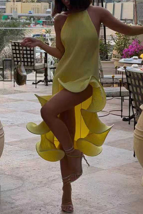 Karleedress Sleeveless Irregular Ruffle Hem Midi Dress