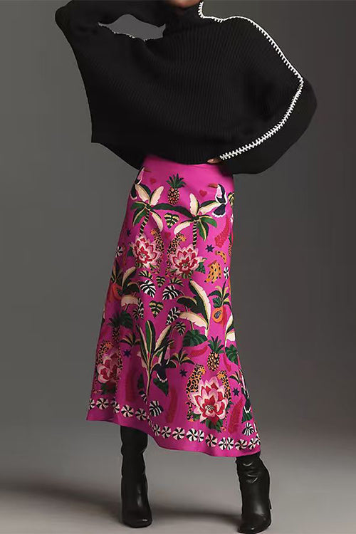 Karleedress High Rise Tropic Print Midi Skirt