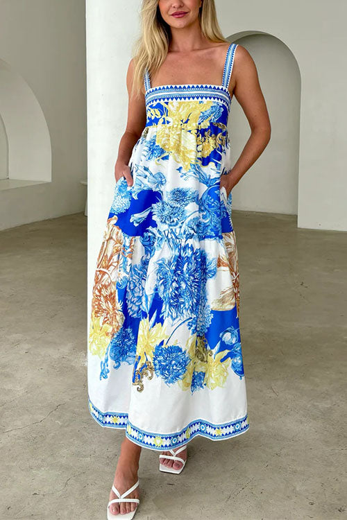 Karleedress Pocketed Side Slit Printed Maxi Cami Dress