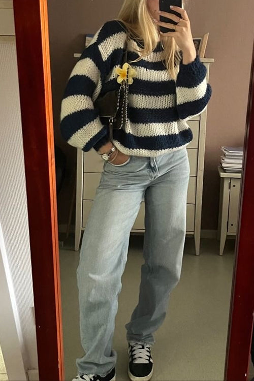 Karleedress Drop Shoulder Striped Casual Pullover Sweater