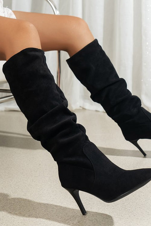Karleedress Faux Suede Pointed Toe Stiletto Heel High Boots