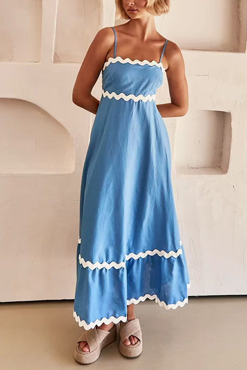 Karleedress Spaghetti Strap Ric Rac Trim Swing Maxi Dress