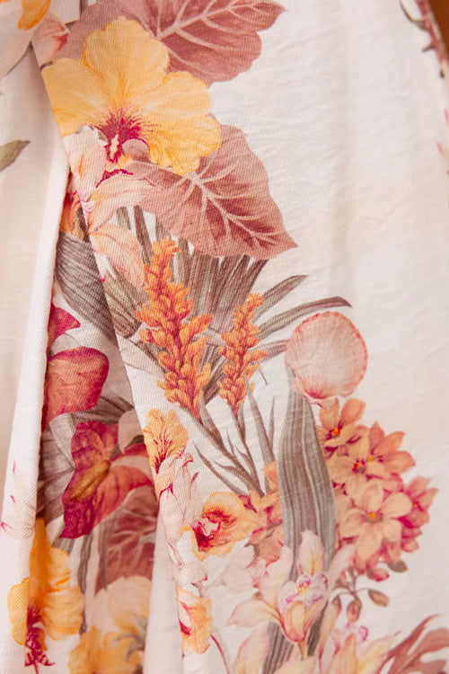 Strapless Floral Print Tie Waist Split Wide Leg Jumpsuit