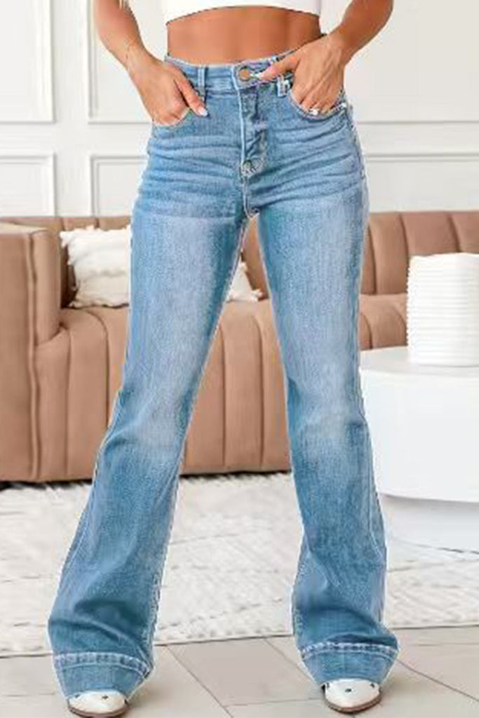 Karleedress Distressed Bell Bottoms Pocketed Denim Pants