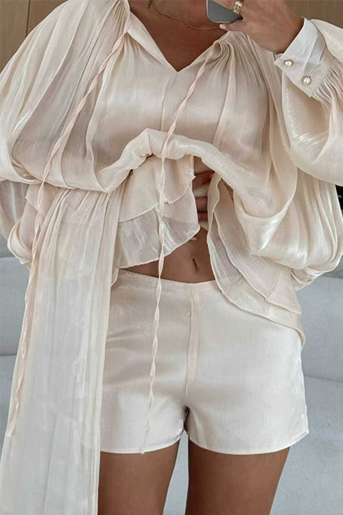 Karleedress Lantern Long Sleeves Draped Ruffle Layered Mini Dress with Shorts