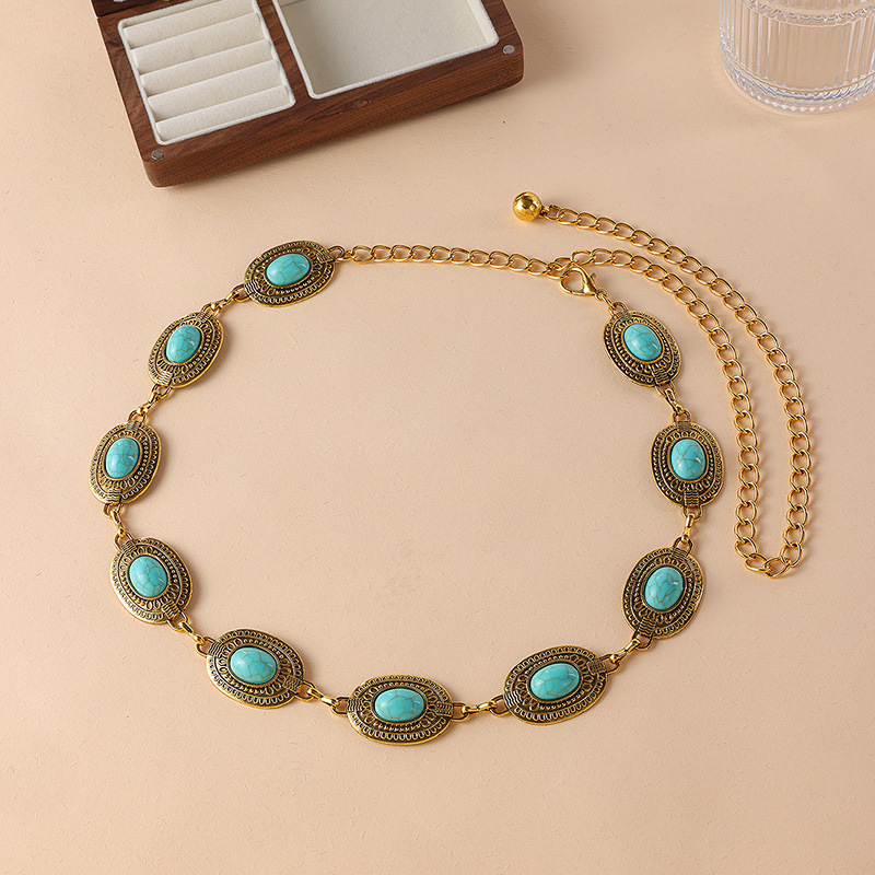 Karleedress Turquoise Decorative Adjustable Metal Chain Belt