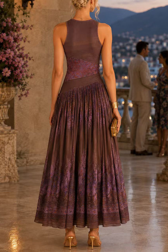 Karleedress Crewneck Sleeveless Printed Flowy Maxi Dress