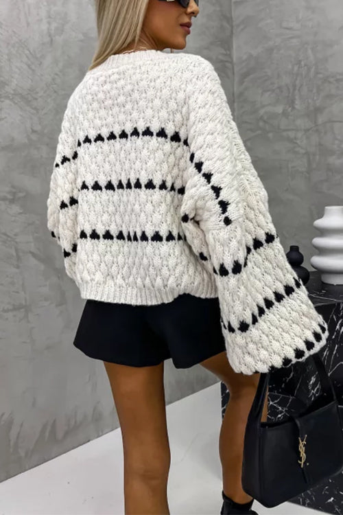 Karleedress Lantern Sleeves Color Block Chunky Knit Sweater