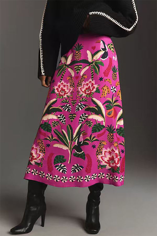 Karleedress High Rise Tropic Print Midi Skirt