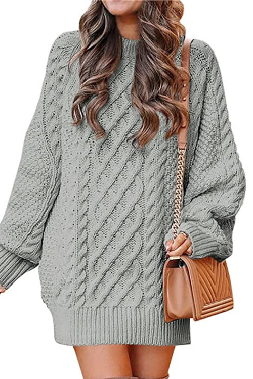 Karleedress Long Sleeves Cable Knit Mini Sweater Dress