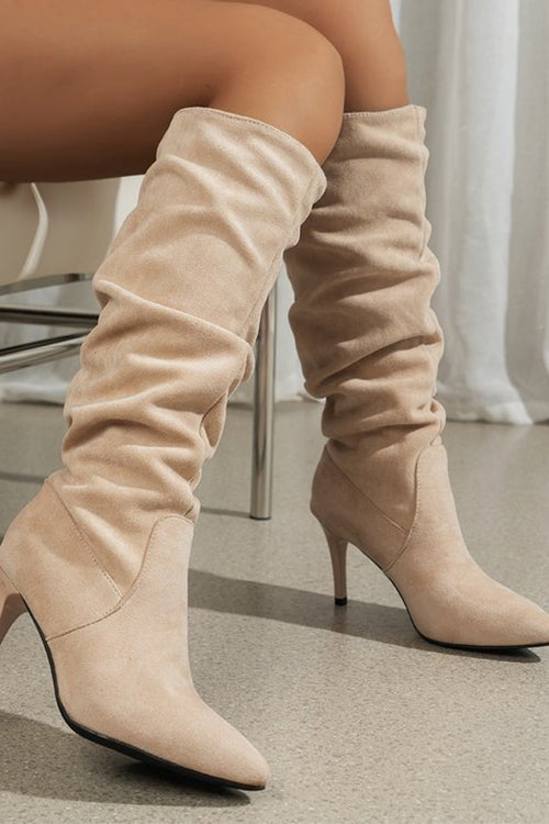 Karleedress Faux Suede Pointed Toe Stiletto Heel High Boots