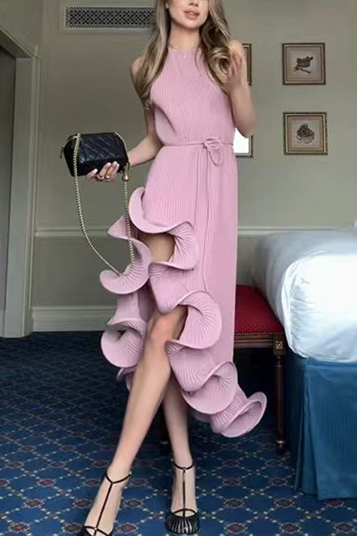 Karleedress Sleeveless Irregular Ruffle Hem Midi Dress