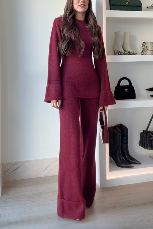 Crewneck Bell Long Sleeves Chic Peplum Sweater