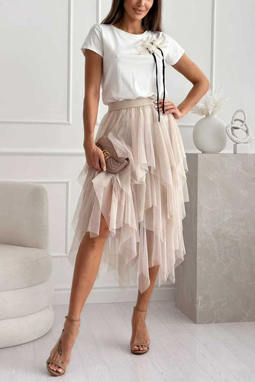 Karleedress High Rise Mesh Layered Midi Skirt