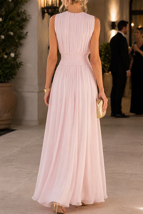 Karleedress Crewneck Sleeveless Zipper Back Waisted Maxi Dress