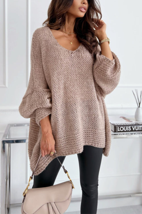 Karleedress V Neck Drop Shoulder Slouchy Pullover Sweater