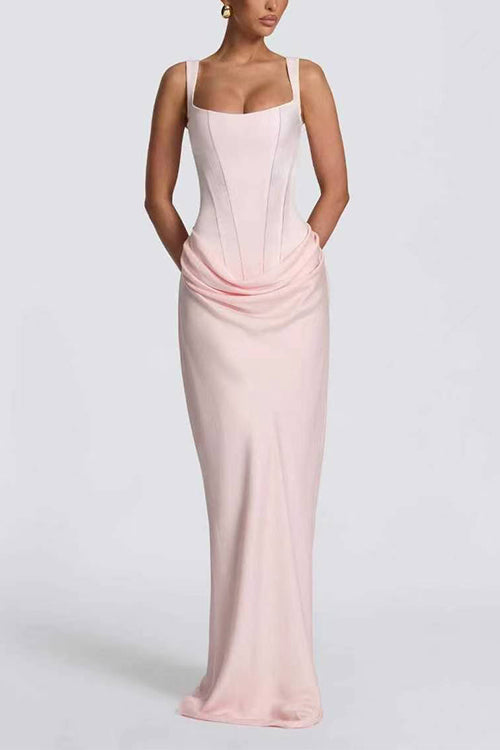 Karleedress Sleeveless Ruched Solid Bodycon Maxi Dress