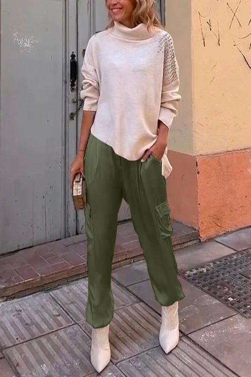 Karleedress Casual Pocketed Cargo Satin Jogger Pants