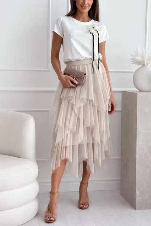 Karleedress High Rise Mesh Layered Midi Skirt