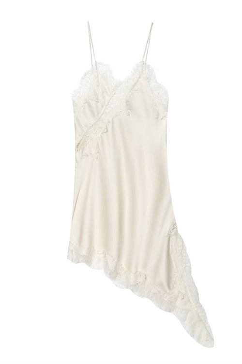 Karleedress Spaghetti Strap Lace V Neck Irregular Hem Mini Dress