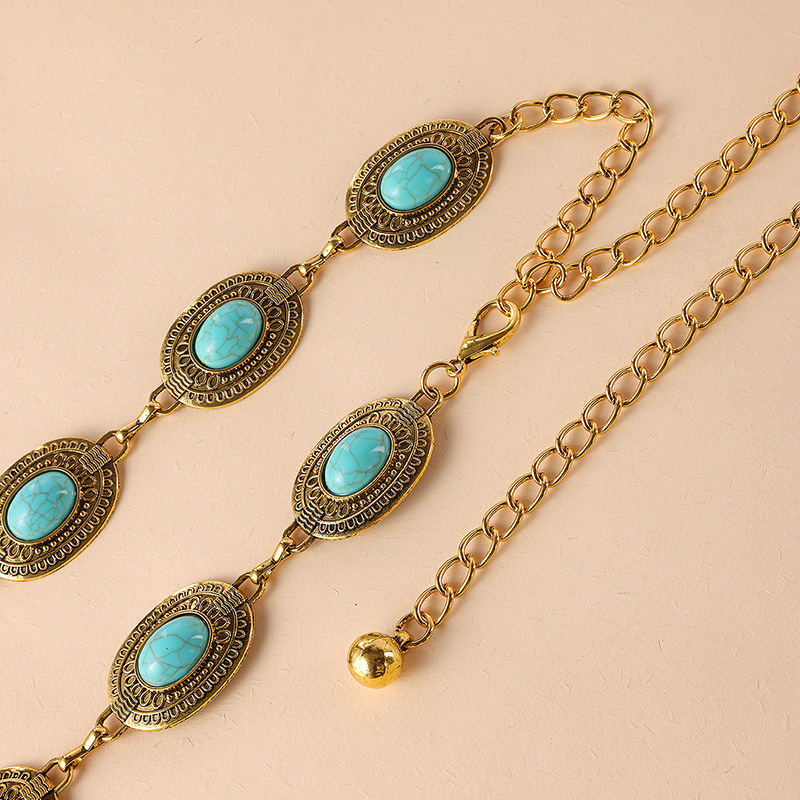 Karleedress Turquoise Decorative Adjustable Metal Chain Belt