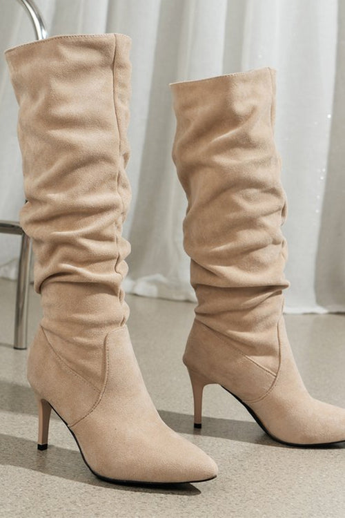 Karleedress Faux Suede Pointed Toe Stiletto Heel High Boots