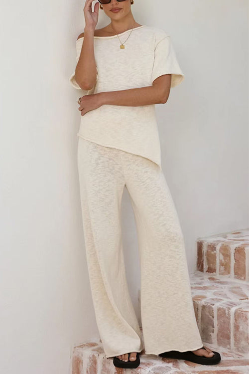 Chic Asymmetrical Shoulder Side Slit Knit Top