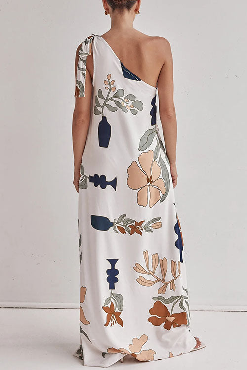 Karleedress Tie Knot One Shoulder Floral Print Maxi Dress